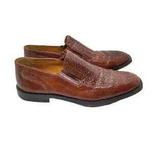 Johnston & Murphy Mens Loafer Shoes Brown Basket Weave Leather Slip Ons 9 M